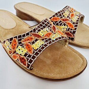Women's Summer Slip Ons Embroidered & Sequins Embellishment Brown Orange Yellow